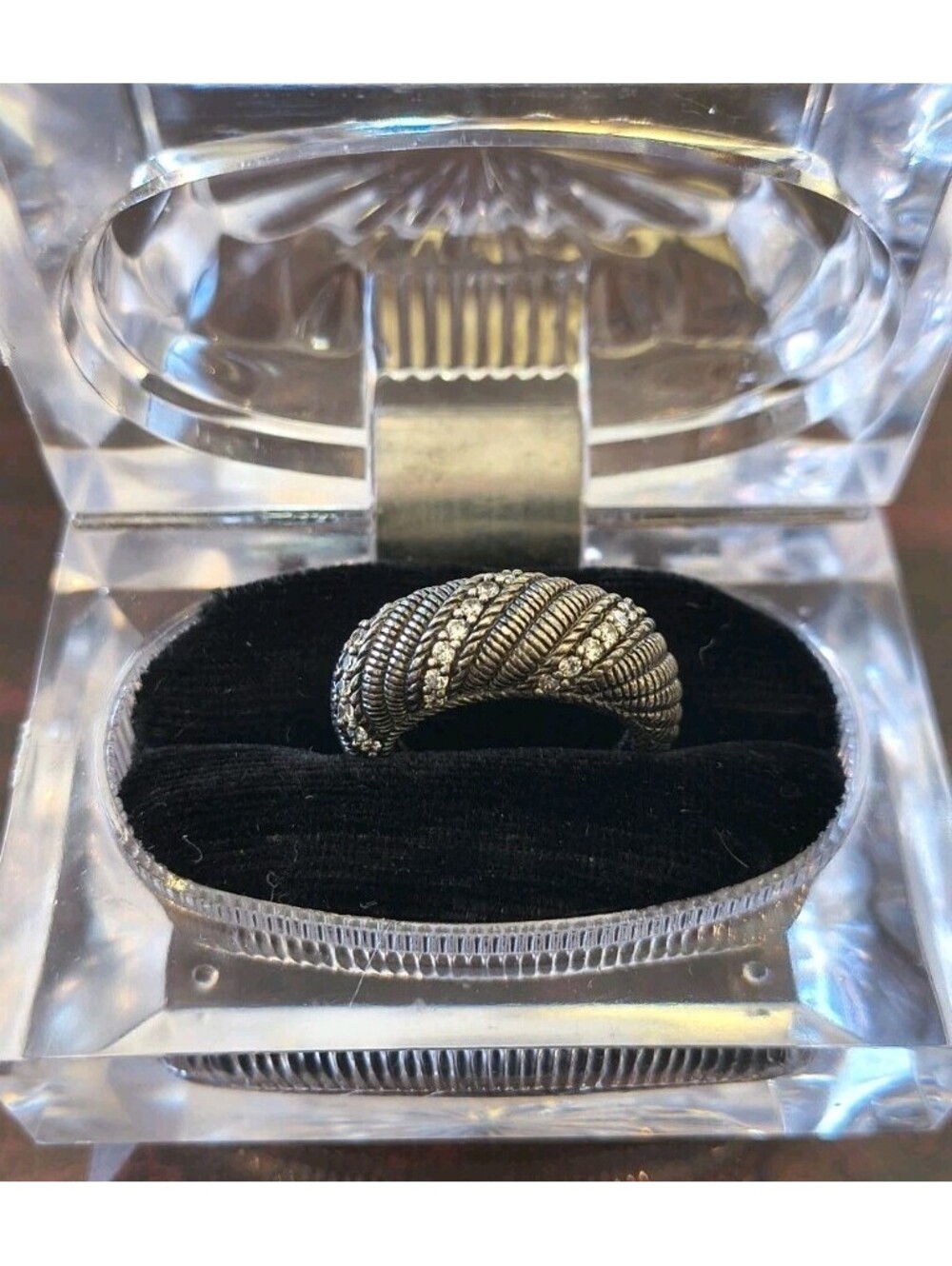 Judith Ripka 925 Sterling Silver Wide Dome Ring Twisted Cable Rope Matte Black 6